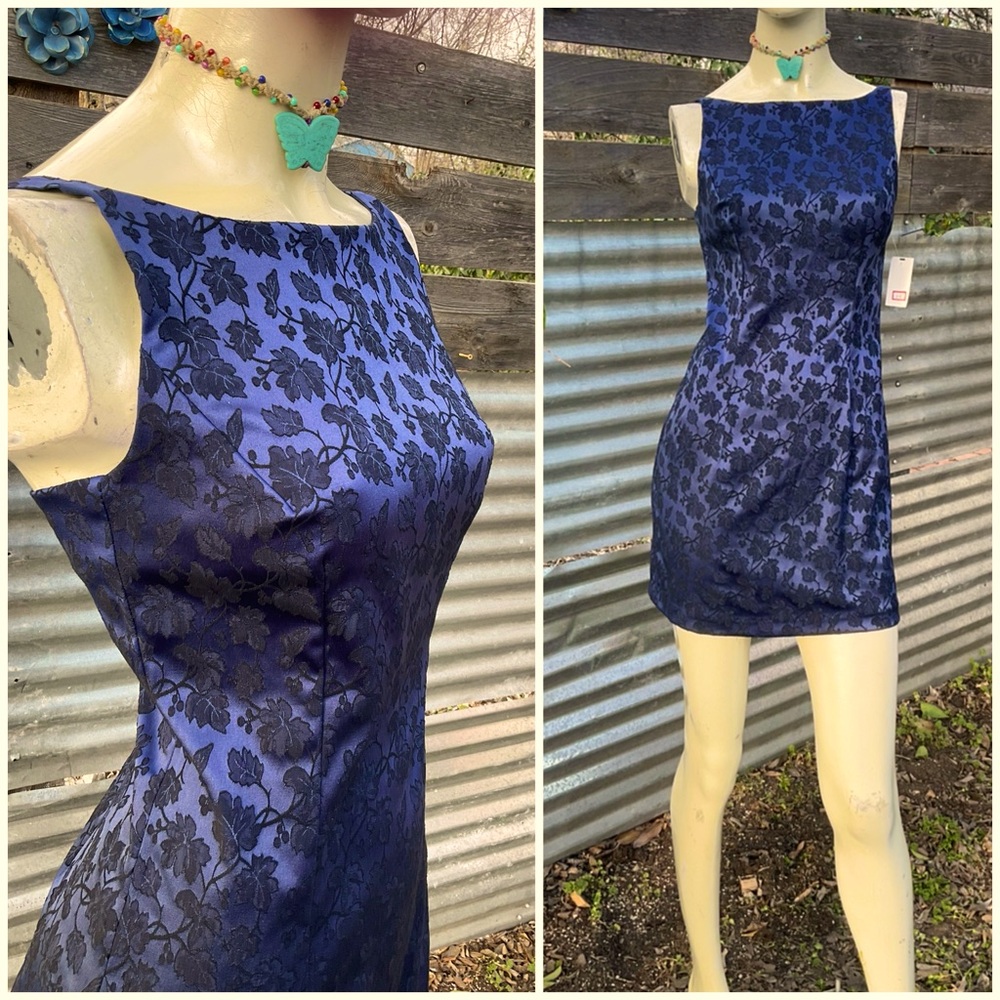 y2k Royal Blue Jacquard Party Prom Dress NWT Size XS Small
